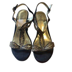 Carlos Black Rhinestone Wedge Sandals With Ankle Strap For Women Size 8.5